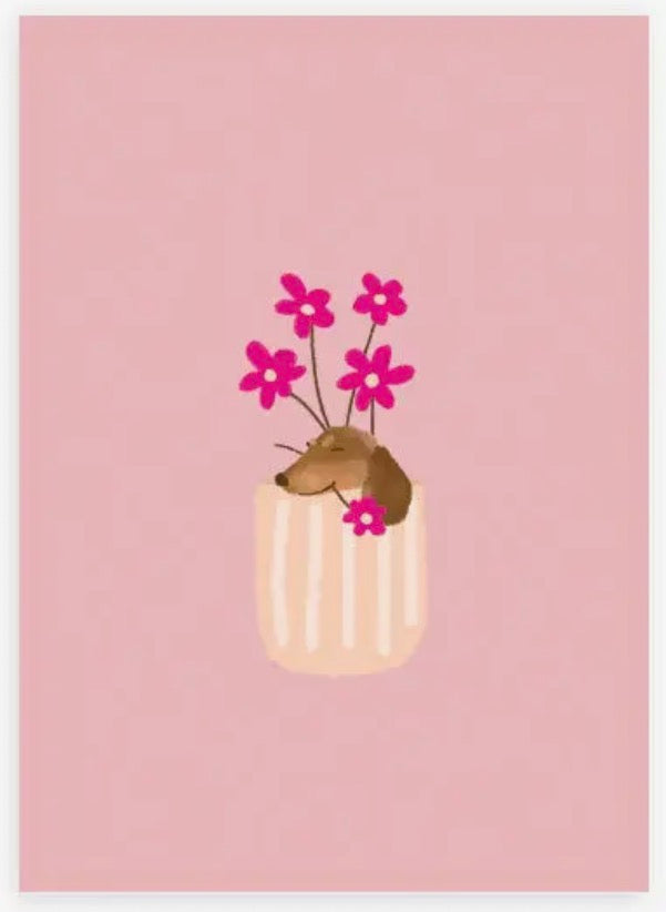 POSTKARTE DACKEL MIT BLUMEN | NEON DESIGN